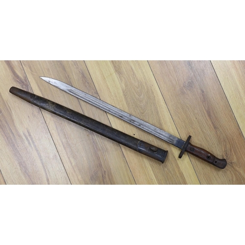 423 - Militaria: bayonet, miscellaneous dials, bugle, etc.