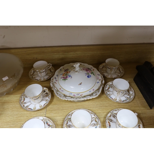 434 - A Davenport part teaset, Meissen muffin dish and a Spode plate