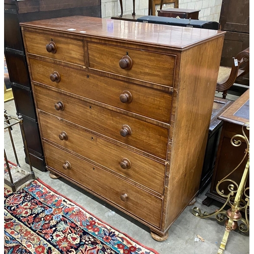 44 - A Victorian mahogany chest of two short and four long drawers, width 119cm, depth 53cm, height 126cm... 