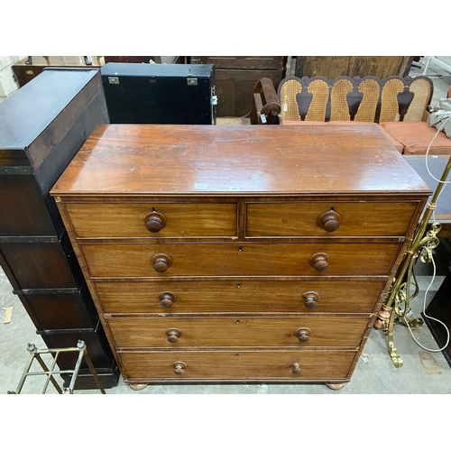 44 - A Victorian mahogany chest of two short and four long drawers, width 119cm, depth 53cm, height 126cm... 