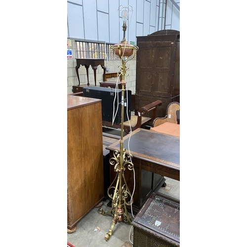 45 - An Art Nouveau brass and copper telescopic oil standard lamp converted to electricity