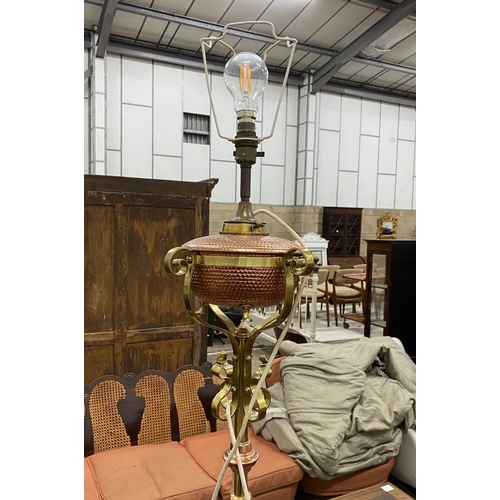 45 - An Art Nouveau brass and copper telescopic oil standard lamp converted to electricity