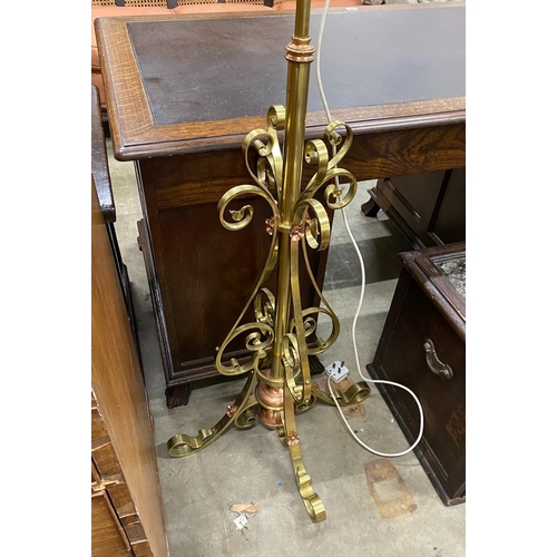 45 - An Art Nouveau brass and copper telescopic oil standard lamp converted to electricity