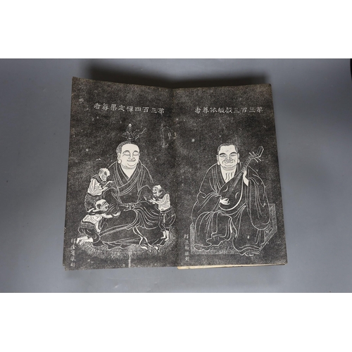 450 - Two Chinese illustrated books Five Hundred Luohan, late Qing dynasty, hongmu covers (detached)... 