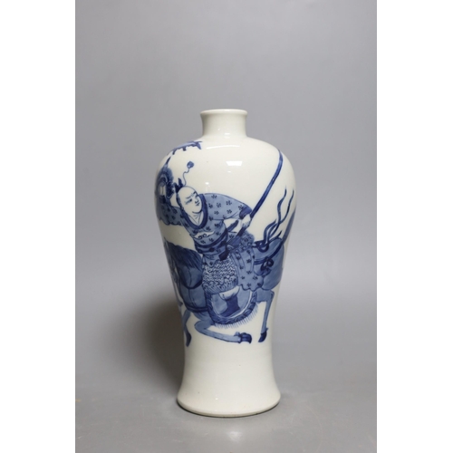 455 - A Chinese blue and white baluster warrior vase. 22cm tall