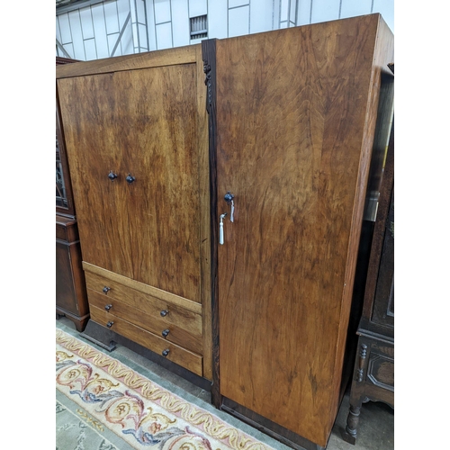 5 - An early 20th century Japanese influence walnut and rosewood compactum wardrobe, length 166cm, depth... 