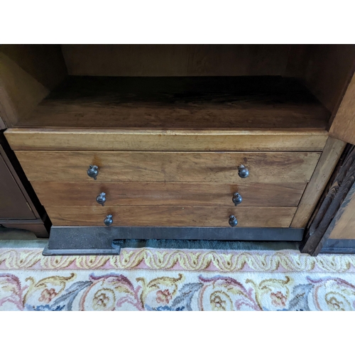 5 - An early 20th century Japanese influence walnut and rosewood compactum wardrobe, length 166cm, depth... 