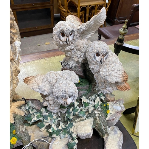 55 - David Ivey, a limited edition resin owl group, "Mountain Spring", height 53cm