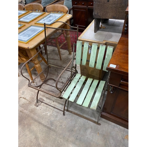 67 - A Victorian folding iron garden chair and a later folding garden chair