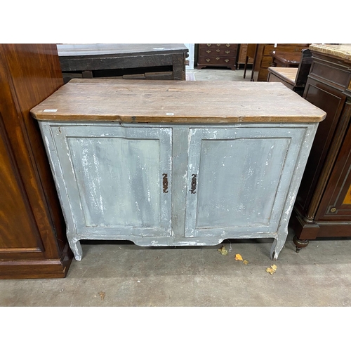 78 - A 19th century French part painted oak and pine two door cupboard, width 127cm, depth 62cm, height 9... 