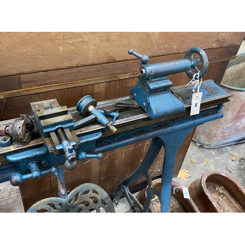 90 - A Myford metalworkers lathe, with a three jaw chuck, width 108cm, height 116cm