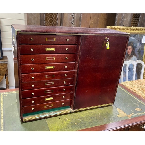 93 - A modern brass mounted mahogany collectors chest, width 80cm, depth 28cm, height 63cm