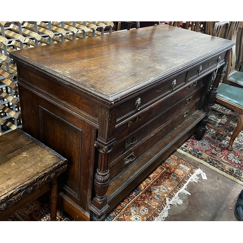 1007 - A 19th century French oak and pine commode, length 154cm, depth 66cm, height 97cm