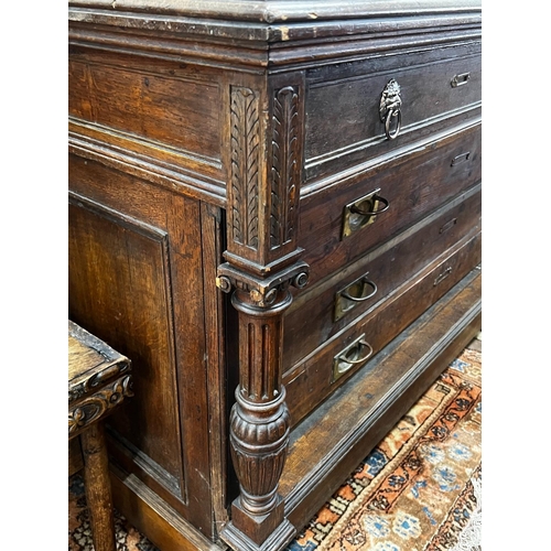 1007 - A 19th century French oak and pine commode, length 154cm, depth 66cm, height 97cm