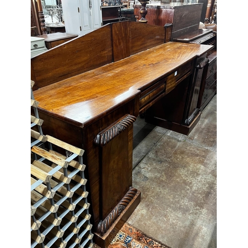 1008 - An early Victorian mahogany pedestal sideboard, length 204cm, depth 55cm, height 123cm