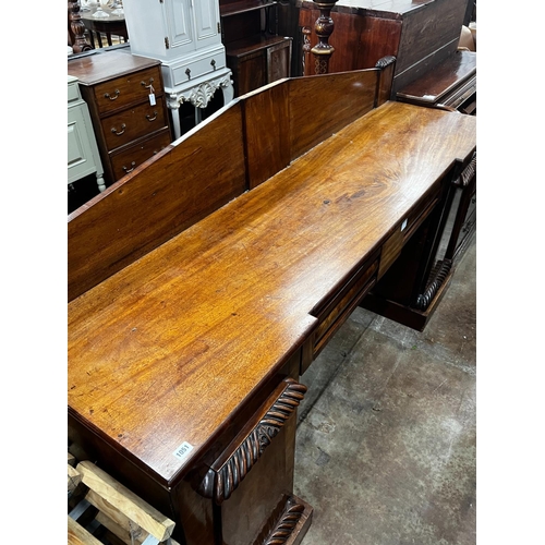 1008 - An early Victorian mahogany pedestal sideboard, length 204cm, depth 55cm, height 123cm