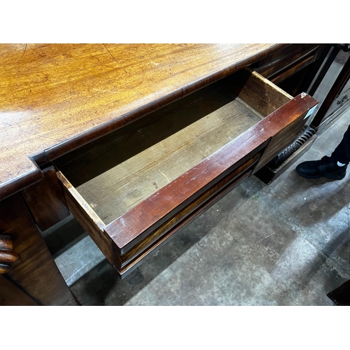 1008 - An early Victorian mahogany pedestal sideboard, length 204cm, depth 55cm, height 123cm