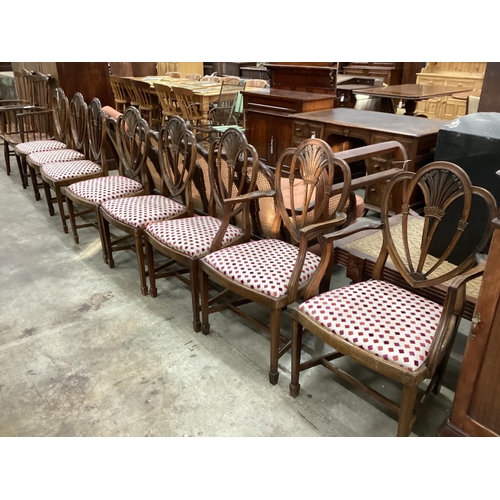 1011 - A set of eight Hepplewhite style mahogany dining chairs, two with arms