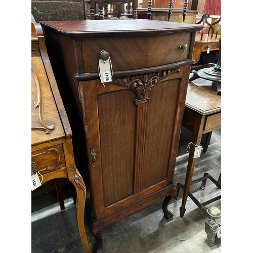 1012 - An early 20th century French mahogany music cabinet, width 53cm, depth 43cm, height 108cm