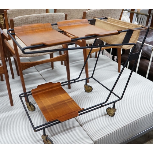 1025 - A 1950's Italian teak and wrought iron drinks trolley, length 85cm, depth 42cm, height 68cm