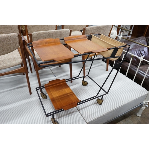 1025 - A 1950's Italian teak and wrought iron drinks trolley, length 85cm, depth 42cm, height 68cm