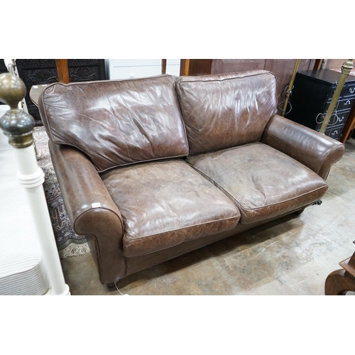 1026 - A Laura Ashley brown leather sofa bed, width 170cm, depth 96cm, height 86cm