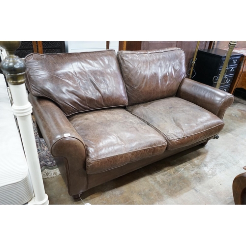 1026 - A Laura Ashley brown leather sofa bed, width 170cm, depth 96cm, height 86cm