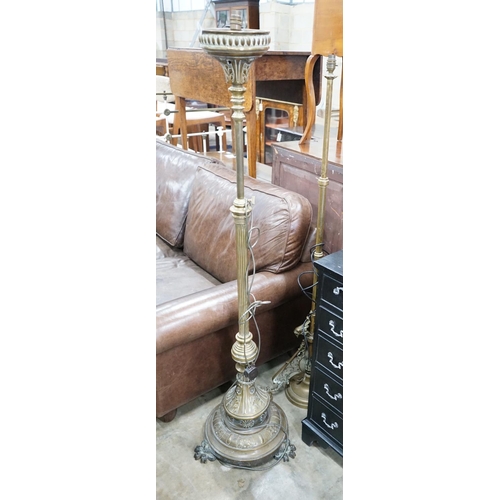 1027 - Two late 19th / early 20th century brass telescopic oil standard lamps converted to electricity.... 