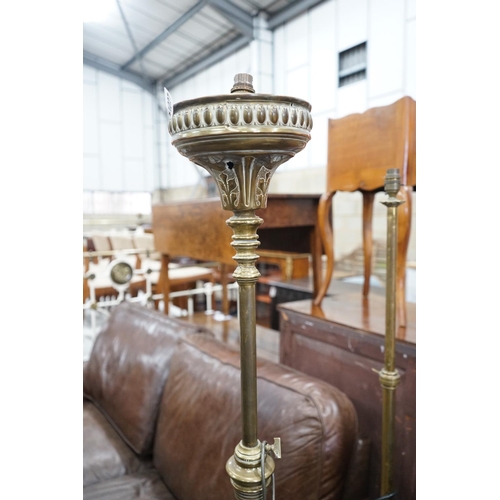 1027 - Two late 19th / early 20th century brass telescopic oil standard lamps converted to electricity.... 