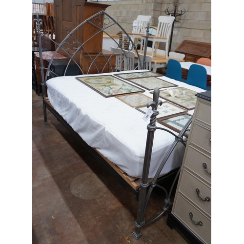 1031 - A Gothic style wrought iron Super Kingsize bedstead with 2021 Emma mattress, width 180cm, length 210... 