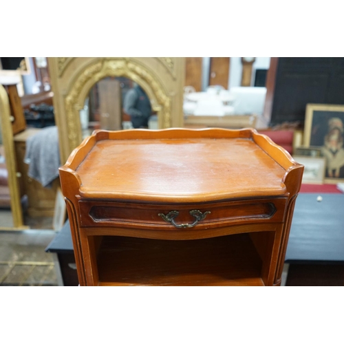 1040 - A pair of Louis XV style beech and cherry bedside tables, width 39cm, depth 30cm, height 69cm