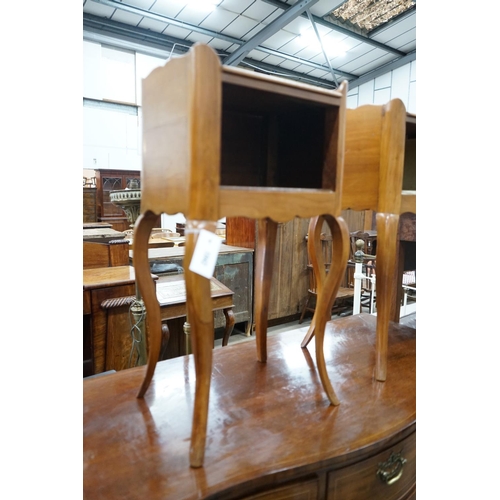 1042 - A pair of French style cherry bedside cabinets, width 37cm, depth 28cm, height 69cm