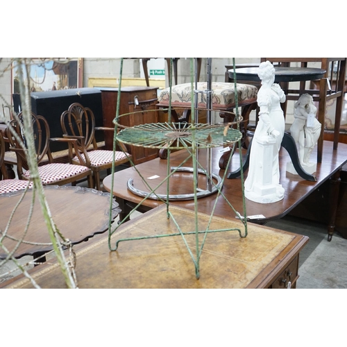 1050 - Two Victorian painted wirework pot stands, larger height 90cm