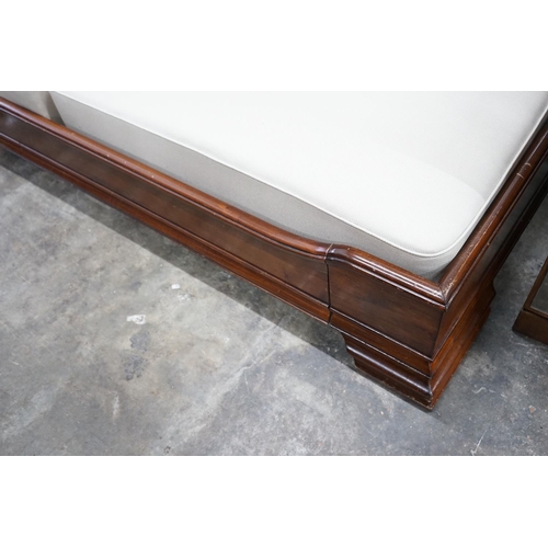 1057 - An 'And So To Bed' mahogany kingsize sleigh bed with Prestige two section divan base, width 161cms, ... 