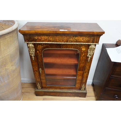 1064 - A Victorian ormolu mounted walnut and marquetry pier cabinet, width 84cm, depth 30cm, height 112cm... 