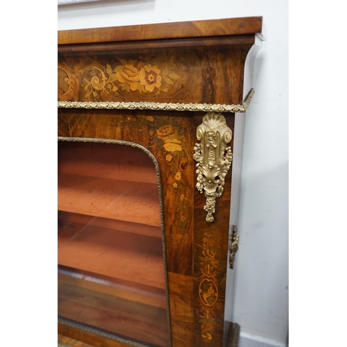 1064 - A Victorian ormolu mounted walnut and marquetry pier cabinet, width 84cm, depth 30cm, height 112cm... 