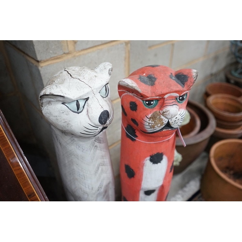 1084 - A pair of painted carved wood cats, height 100cm