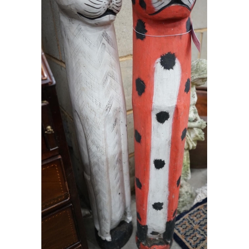 1084 - A pair of painted carved wood cats, height 100cm