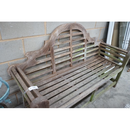 1086 - A Lutyens style weathered teak garden bench width 166cm, depth 62cm, height 106cm