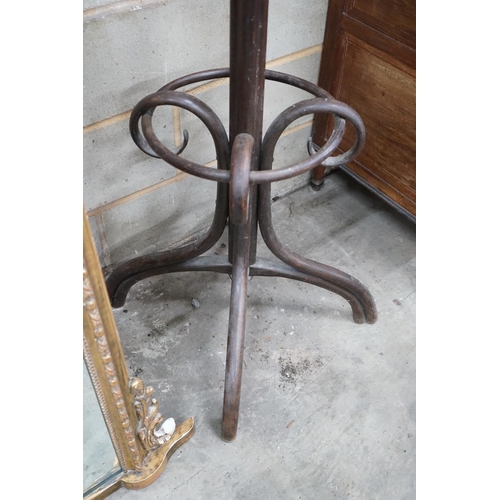 1088 - An early 20th century Thonet style beech Bentwood coat and stick stand, height 199cms.