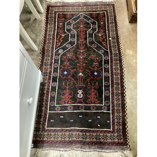 1090 - A Belouch blue ground prayer rug, 140 x 74cm