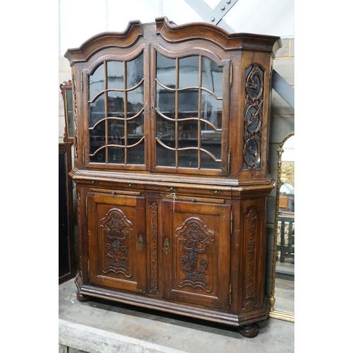 1096 - A 19th century Dutch oak and walnut glazed display cabinet, width 174cms, depth 47cms, height 227cms... 