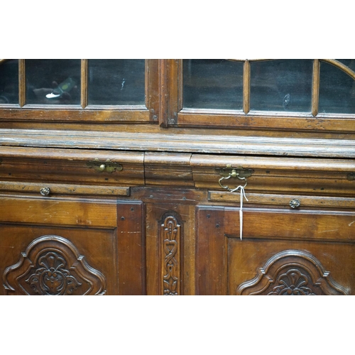 1096 - A 19th century Dutch oak and walnut glazed display cabinet, width 174cms, depth 47cms, height 227cms... 