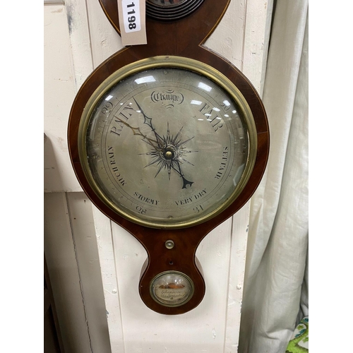 1109 - An early 19th century mahogany wheel barometer, height 98cm