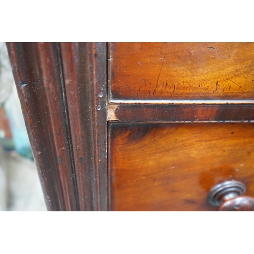 1111 - An early Victorian mahogany chest of four drawers, width 121cm, depth 53cm, height 134cm