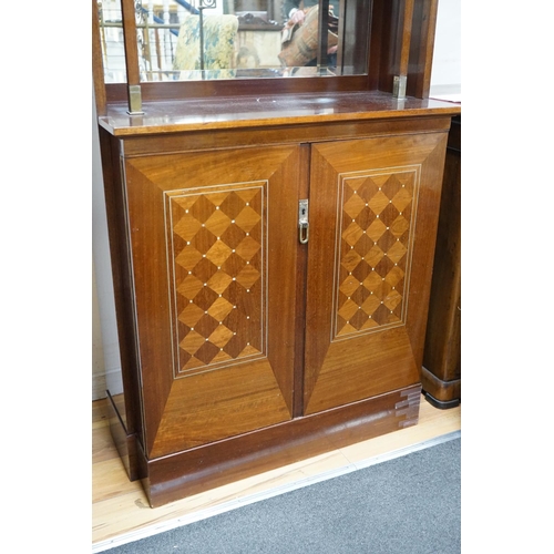 1115 - A Secessionist inlaid mahogany side cabinet with mother of pearl inlay and birds eye maple interior,... 