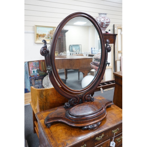 1131 - A Victorian mahogany toilet mirror with compartment base, width 66cm, height 82cm