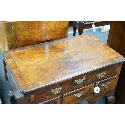 1132 - An early 18th century banded walnut lowboy width 74cm, depth 44cm, height 71cm