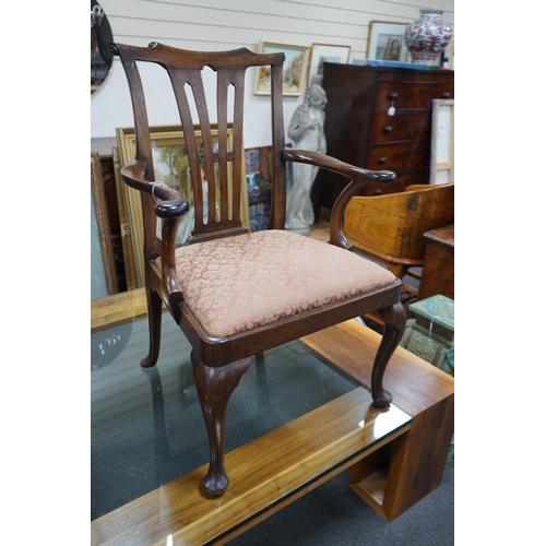 1134 - A George III mahogany elbow chair, width 70cm, depth 52cm, height 98cm