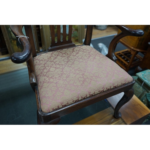 1134 - A George III mahogany elbow chair, width 70cm, depth 52cm, height 98cm